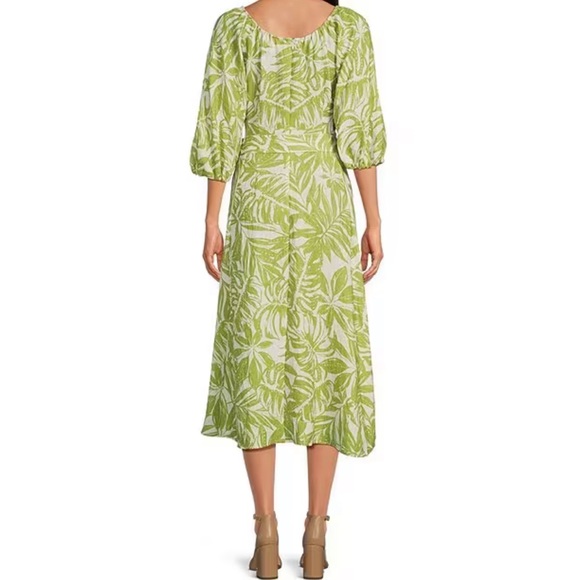 Rachel Parcell Palm Print Scoop Neck Half Sleeve Midi Dress - Picture 3 of 3